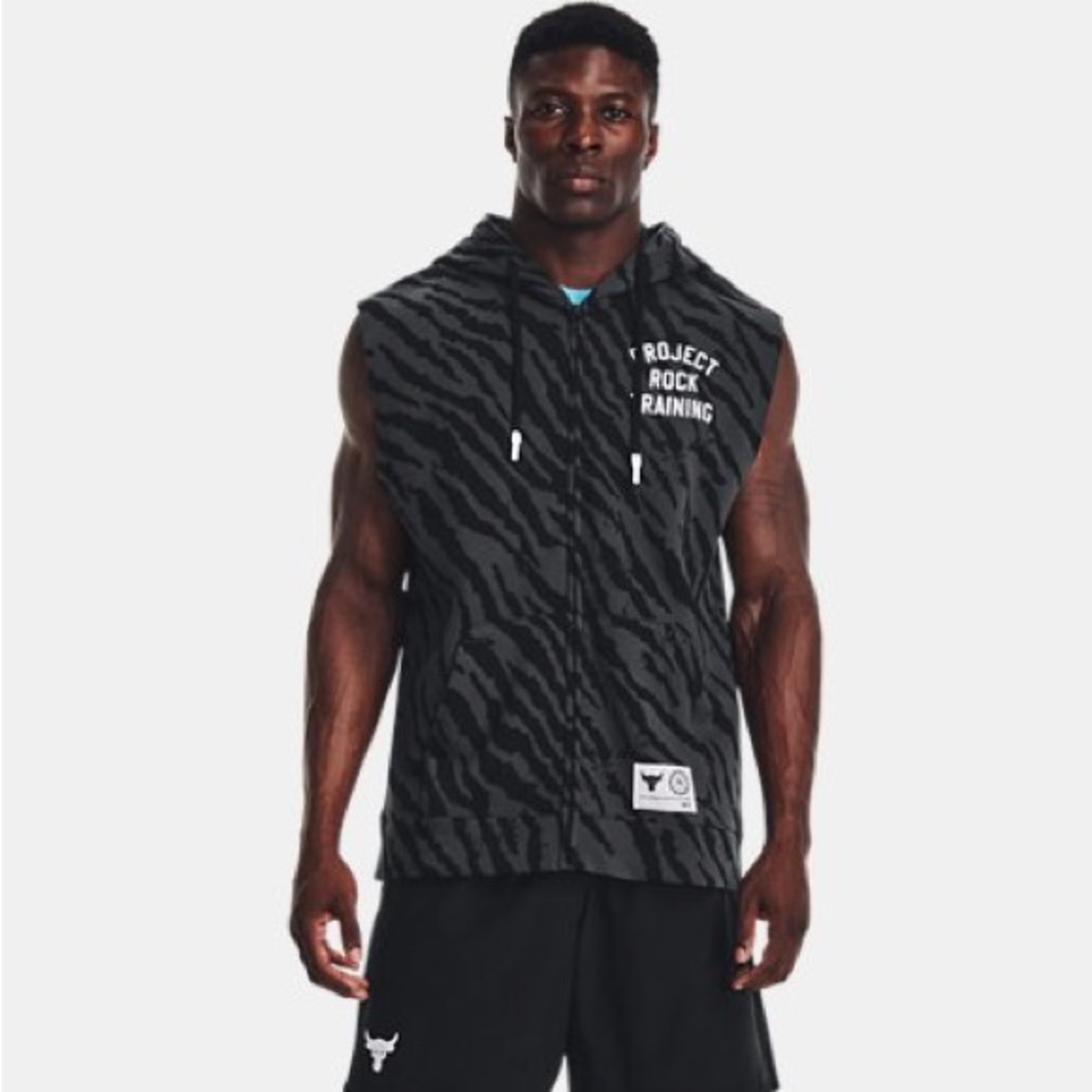 New Under Armour Project Rock Rival Fleece Sleeveless Printed Full-Zip Size Med